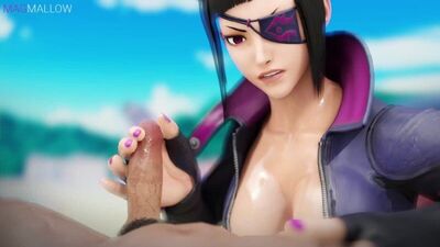 (Sound) Juri Han pov handjob - Beach [Street Fighter, MagMallow;Porn;Hentai;R34;Sex;Blender;порно;хентай]