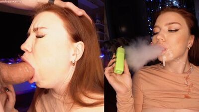 За щеку молодой курильщице